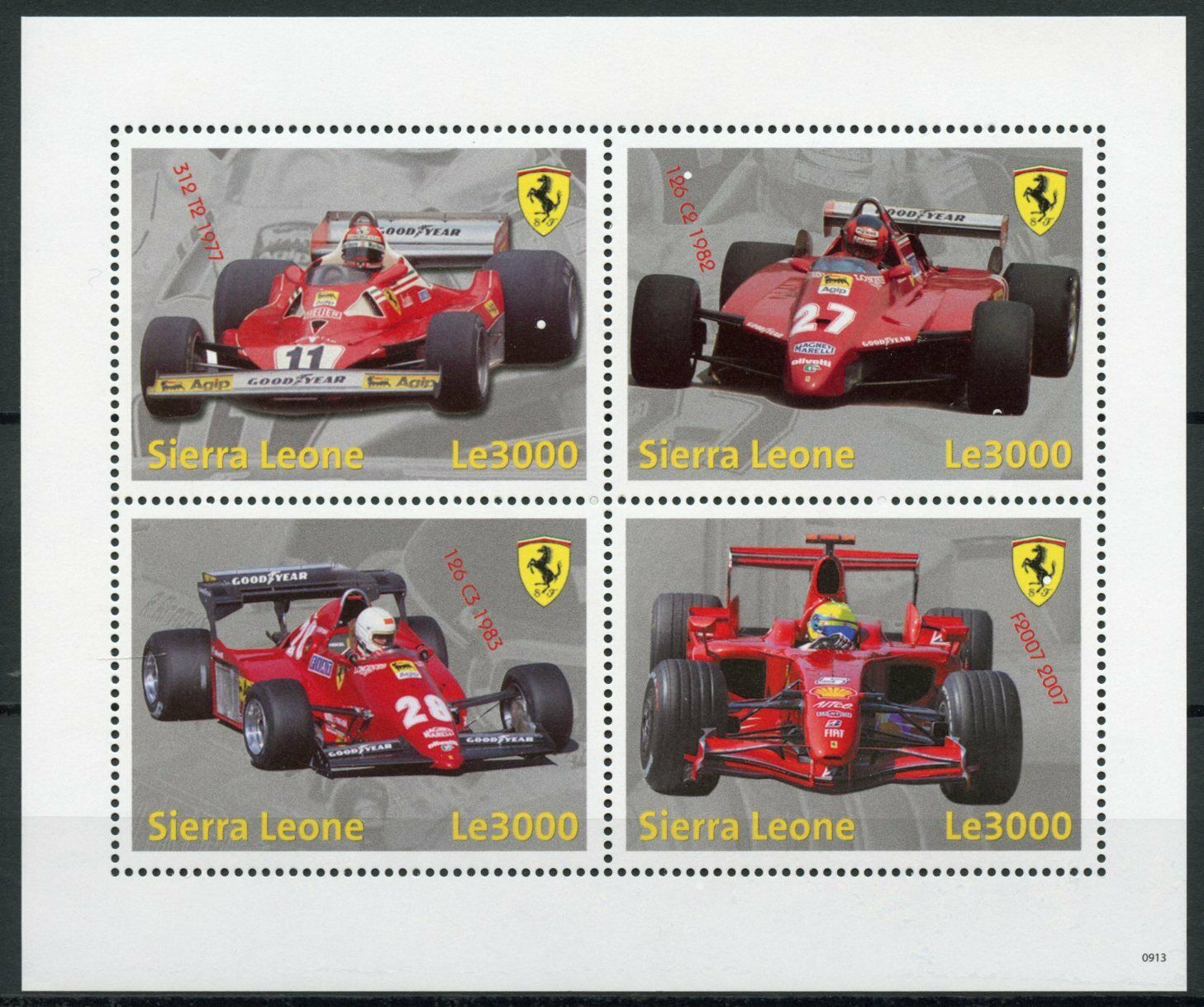Sierra Leone Cars Stamps 2009 MNH Ferrari F1 Formula 1 F2007 Sports 4v M/S
