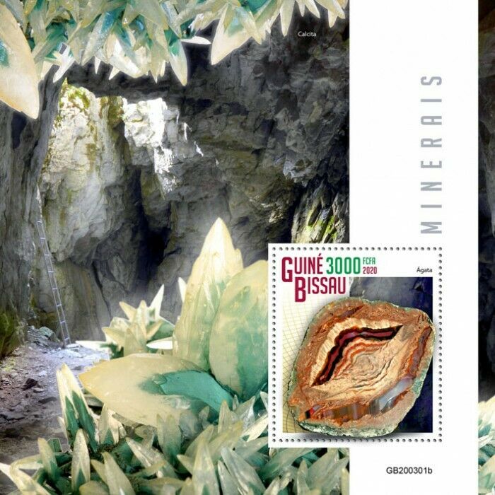 Guinea-Bissau 2020 MNH Minerals Stamps Agate Calcite Nature 1v S/S