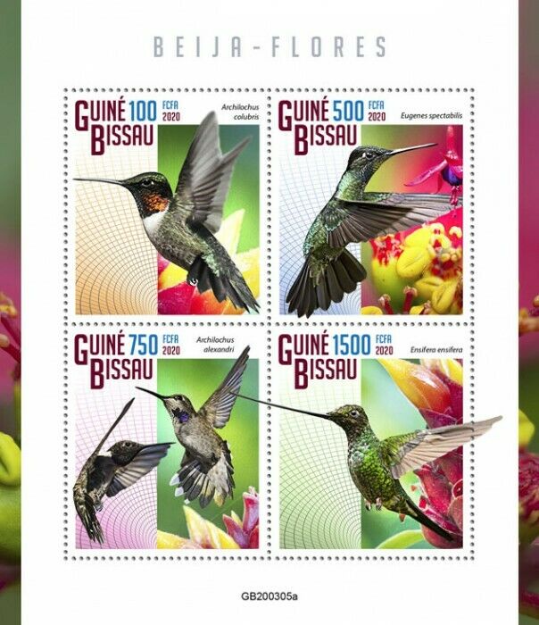 Guinea-Bissau 2020 MNH Birds on Stamps Hummingbirds Hummingbird 4v M/S