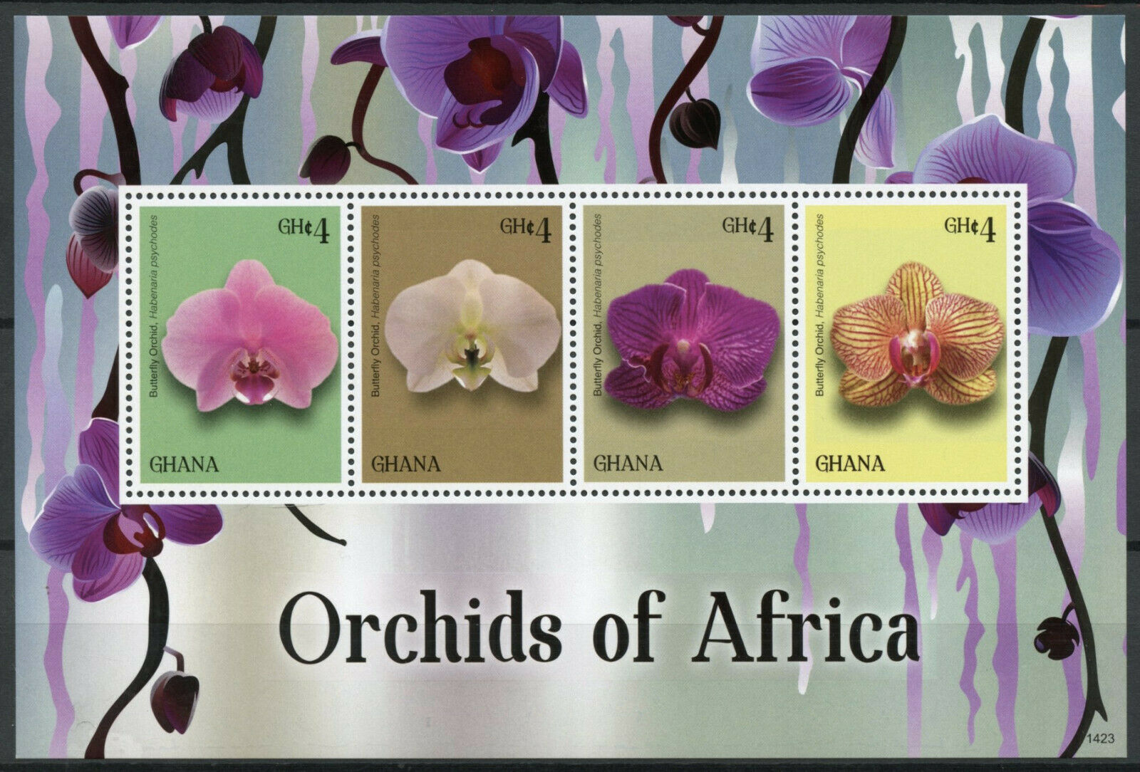 Ghana Flowers Stamps 2014 MNH Orchids of Africa Butterfly Orchid Flora 4v M/S I