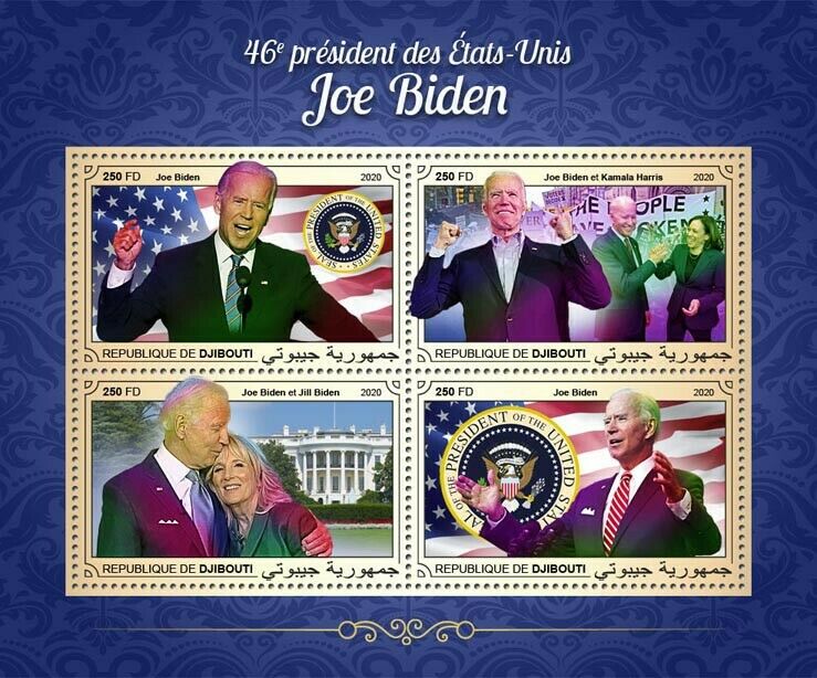 Djibouti Joe Biden Stamps 2020 MNH 46th US Presidents Elections People 4v M/S