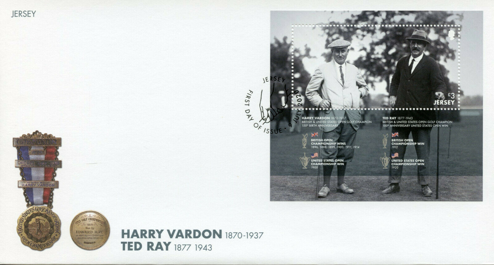 Jersey Golf Stamps 2020 FDC Harry Vardon Ted Ray Sports Famous People 1v M/S