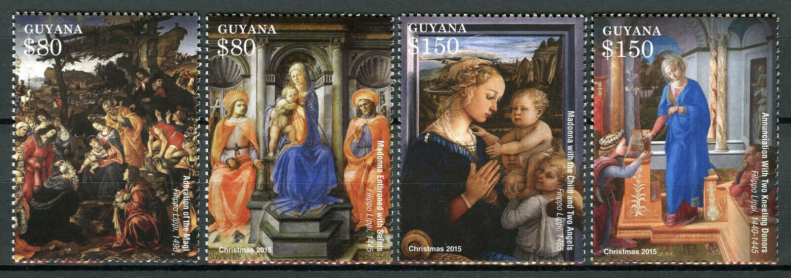 Guyana 2015 MNH Christmas Stamps Filippo Lippi Paintings Madonna Angels 4v Set