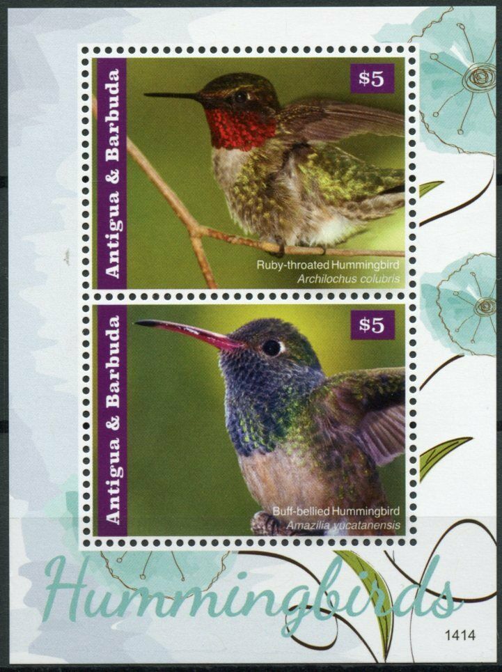 Antigua & Barbuda 2014 MNH Birds on Stamps Hummingbirds Hummingbird 2v S/S II