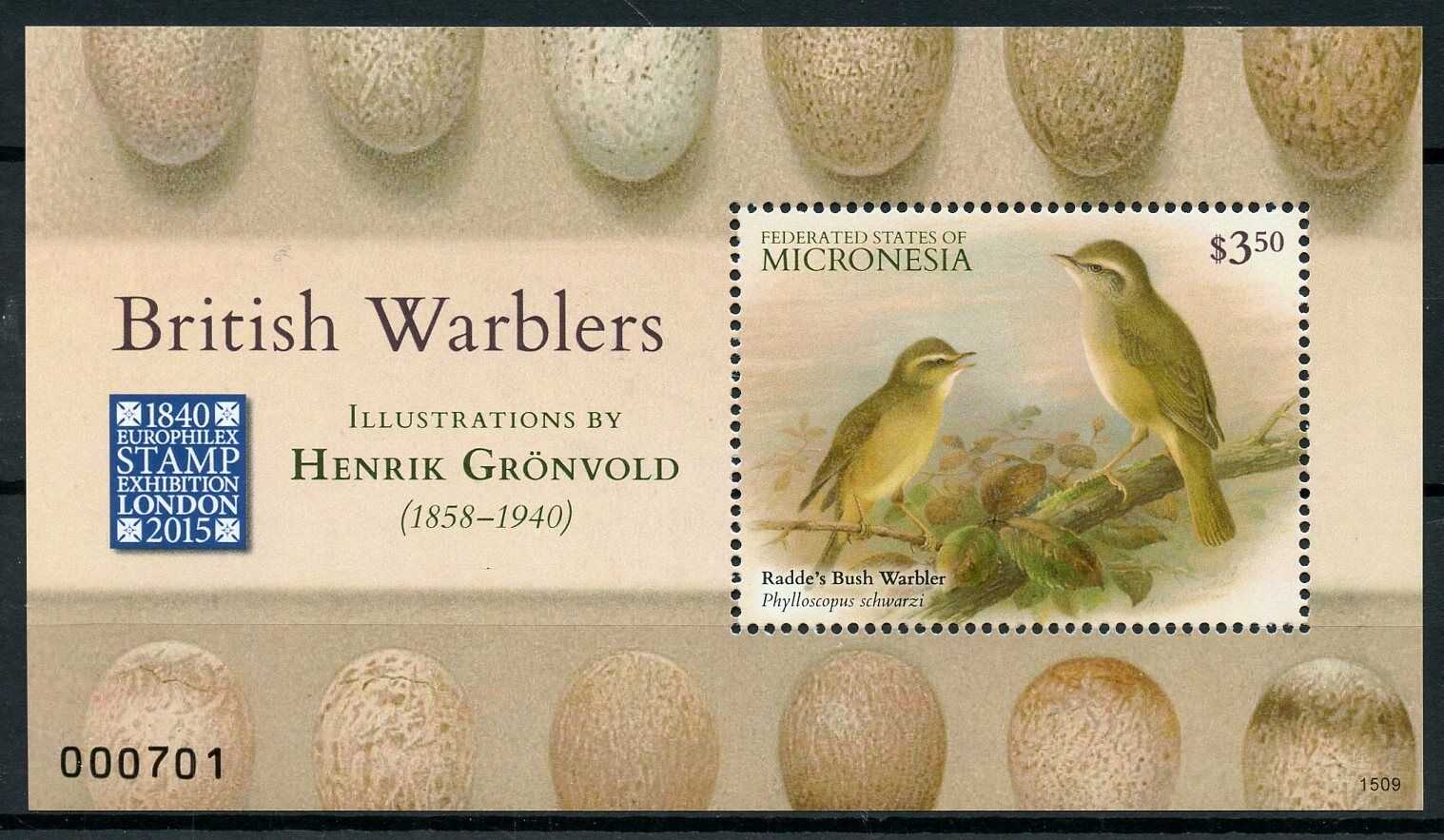 Micronesia Birds on Stamps 2015 MNH British Warblers Gronvold Europhilex 1v S/S