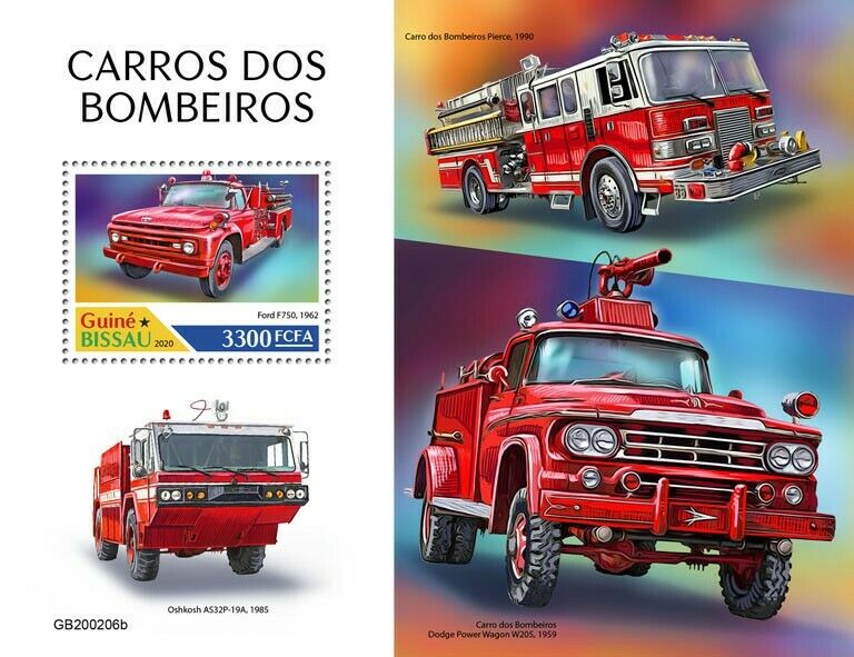 Guinea-Bissau Fire Engines Stamps 2020 MNH Ford Oshkosh Dodge Trucks 1v S/S