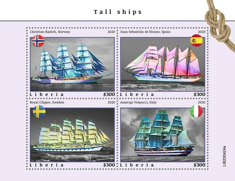 Liberia Tall Ships Stamps 2020 MNH Christian Radich Royal Clipper Nautical 4v MS