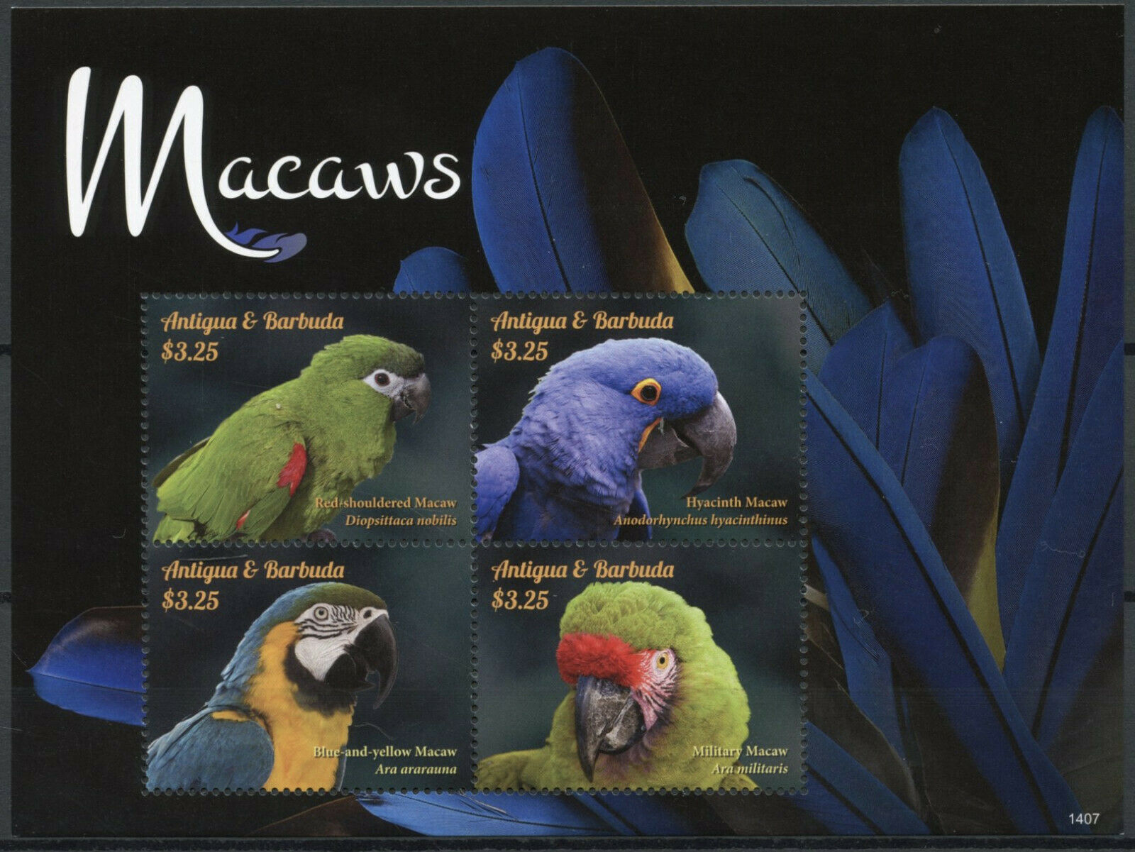 Antigua & Barbuda Birds Stamps 2014 MNH Macaws Parrots Hyacinth Macaw 4v M/S I