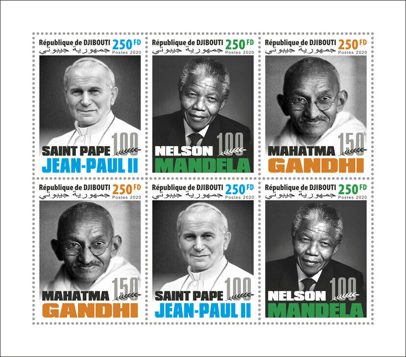 Djibouti Famous People Stamps 2020 MNH Gandhi Pope John Paul II Mandela 6v M/S