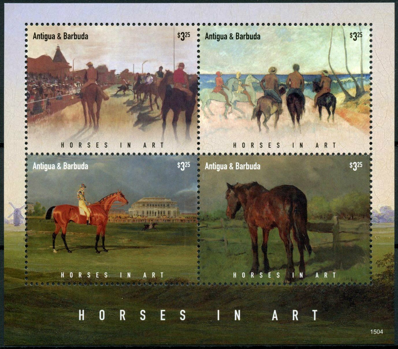 Antigua & Barbuda Stamps 2015 MNH Horses in Art Paintings 4v M/S I