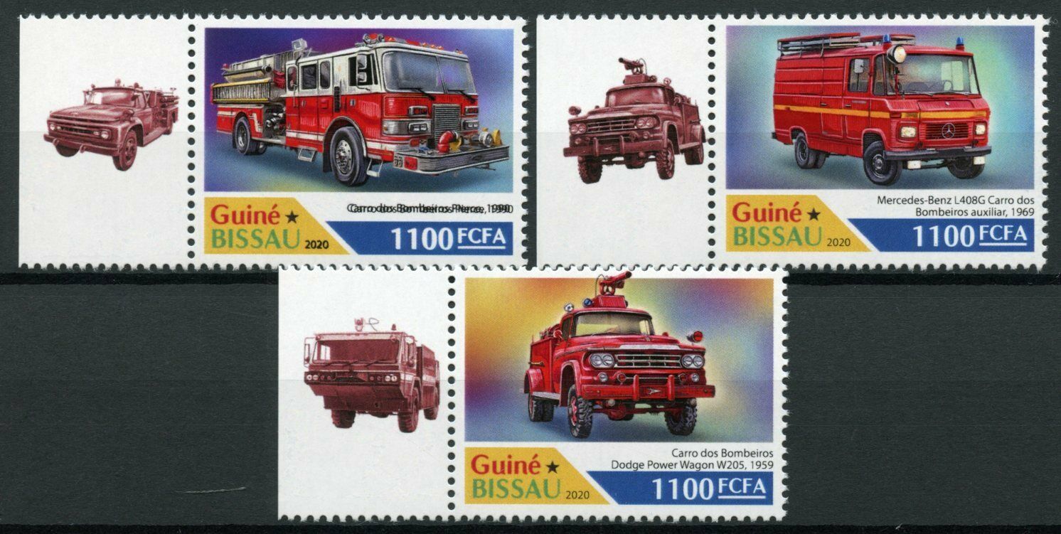 Guinea-Bissau Fire Engines Stamps 2020 MNH Mercedes Benz Dodge Trucks 3v Set