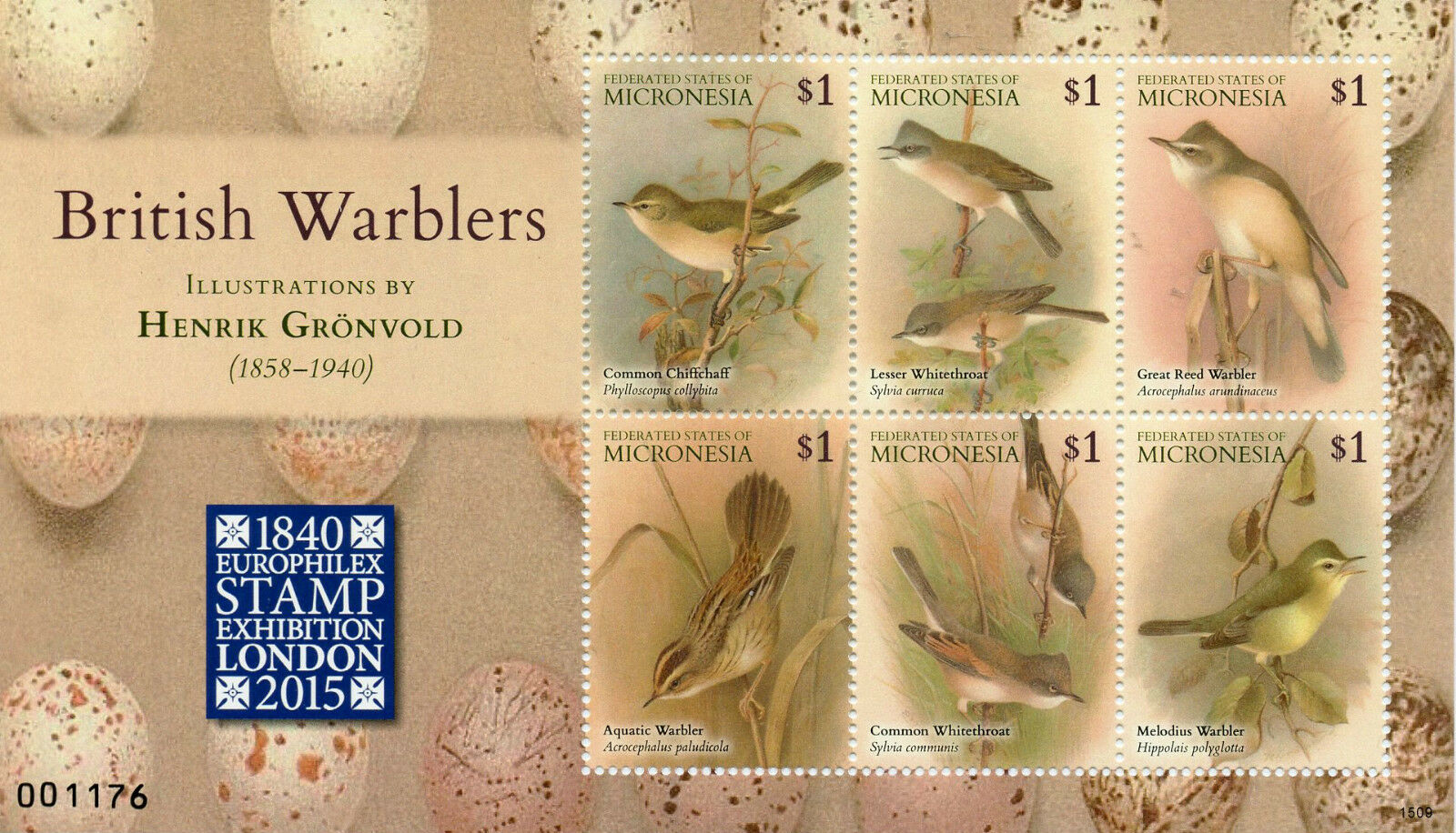 Micronesia Birds on Stamps 2015 MNH British Warblers Gronvold Europhilex 6v M/S