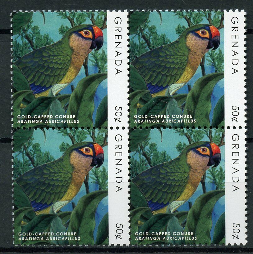 Grenada Birds on Stamps 2019 MNH Parrots Definitives Gold-Capped Conure 4v Block