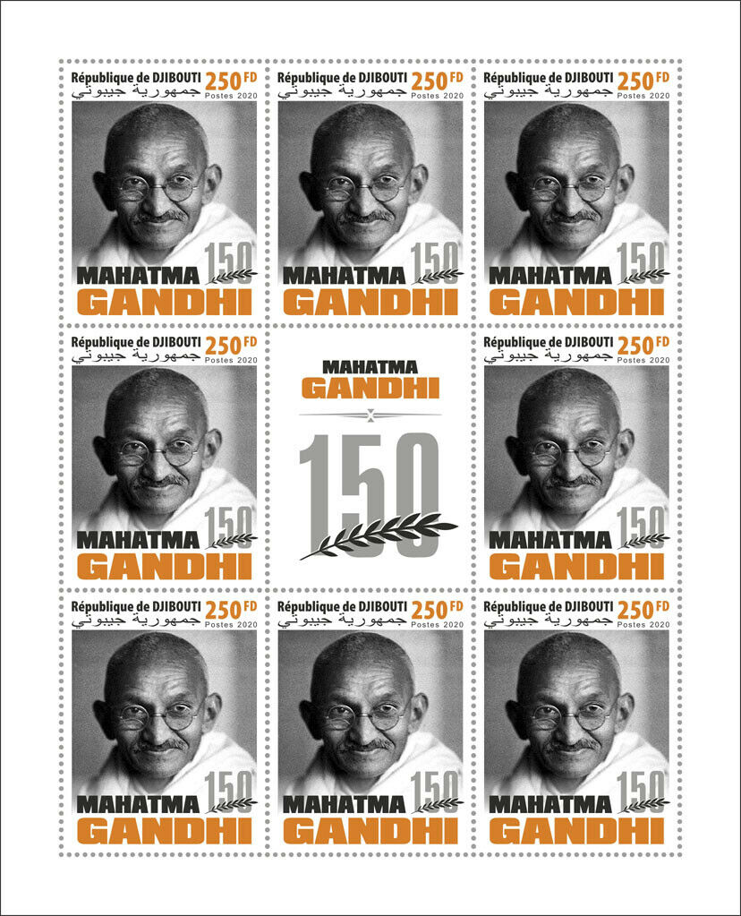 Djibouti Famous People Stamps 2020 MNH Mahatma Gandhi Historical Figures 8v M/S