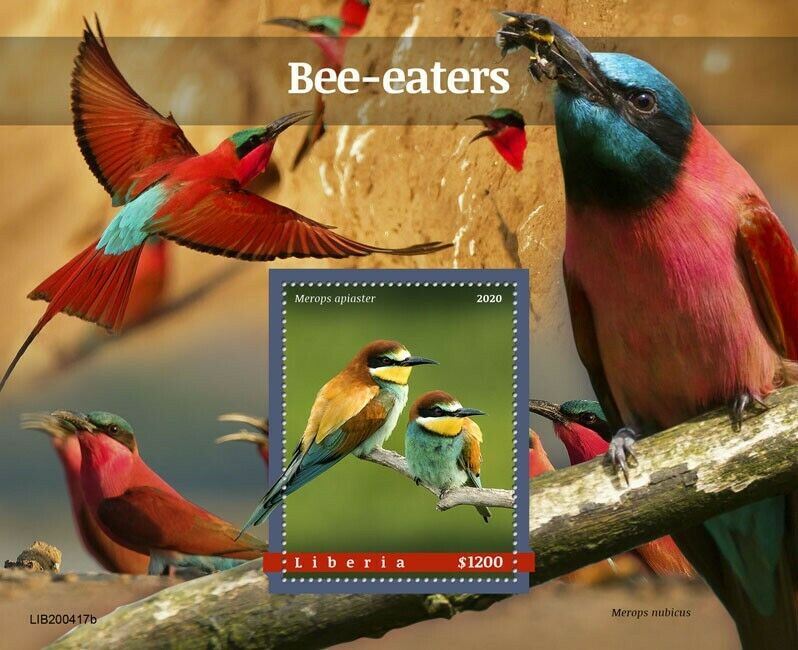 Liberia Birds on Stamps 2020 MNH Bee-Eaters European Bee-Eater 1v S/S