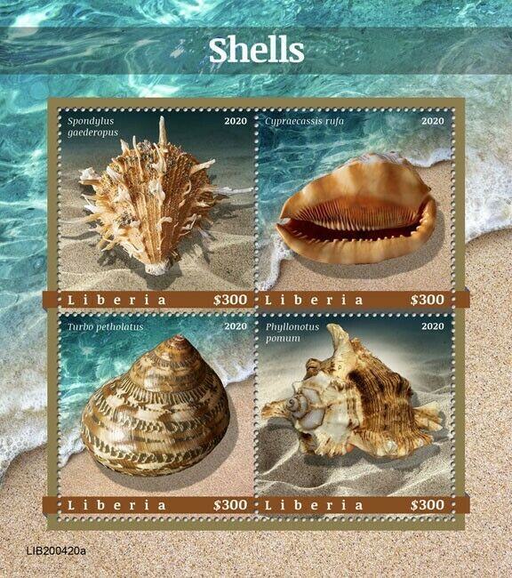 Liberia 2020 MNH Seashells Stamps Sea Shells Spondylus Turbo Marine 4v M/S