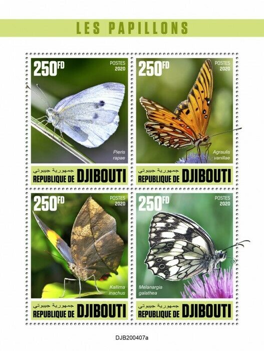 Djibouti 2020 MNH Butterflies Stamps Marbled White Fritillary Butterfly 4v M/S