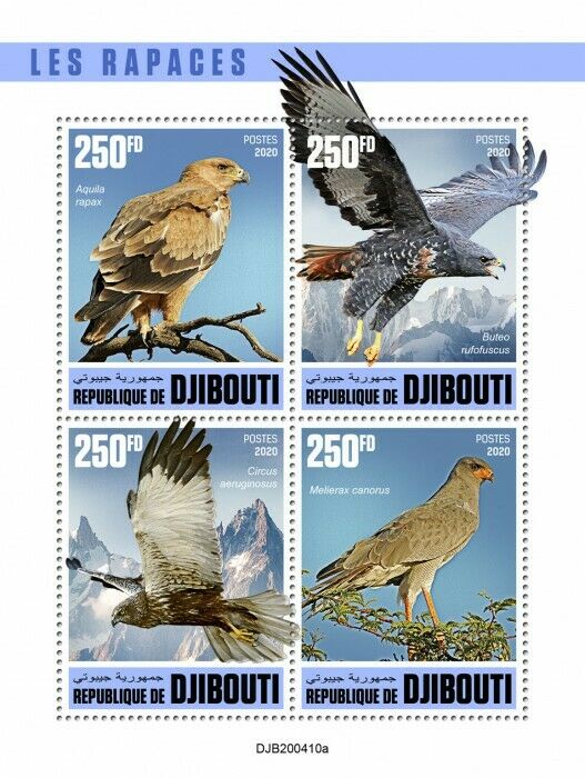 Djibouti 2020 MNH Birds of Prey on Stamps Raptors Eagles Buzzards Harriers 4v MS