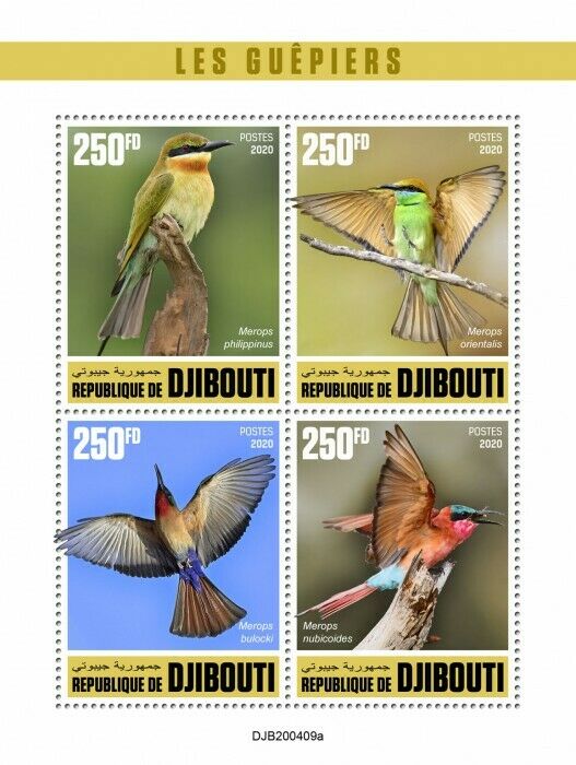 Djibouti 2020 MNH Birds on Stamps Bee-Eaters Green Red-Throated Bee-Eater 4v M/S