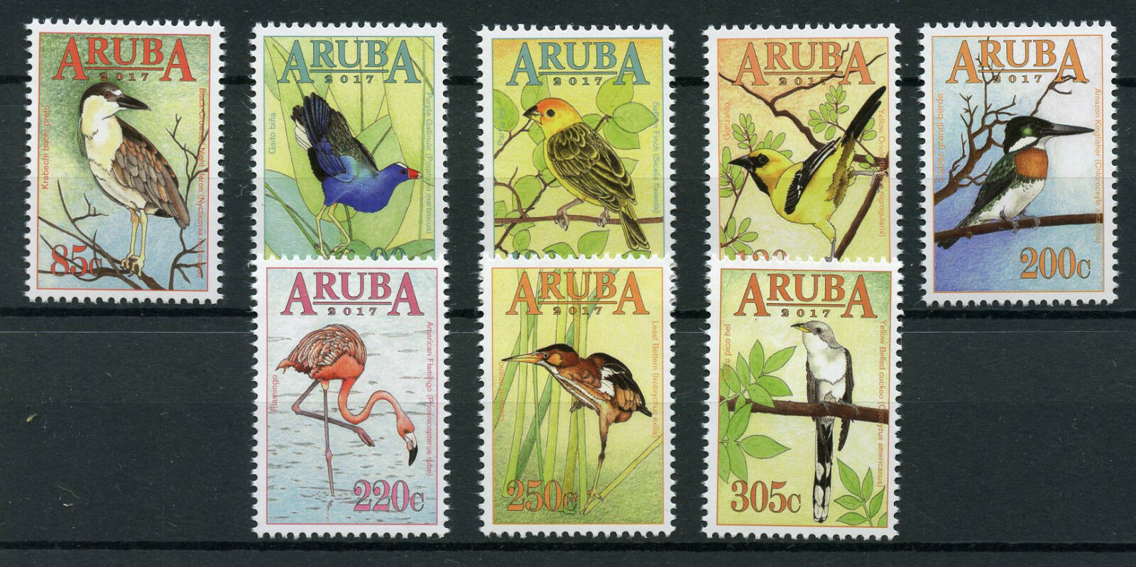 Aruba Birds Stamps 2017 MNH Herons Kingfishers Flamingos Cuckoos Orioles 8v Set
