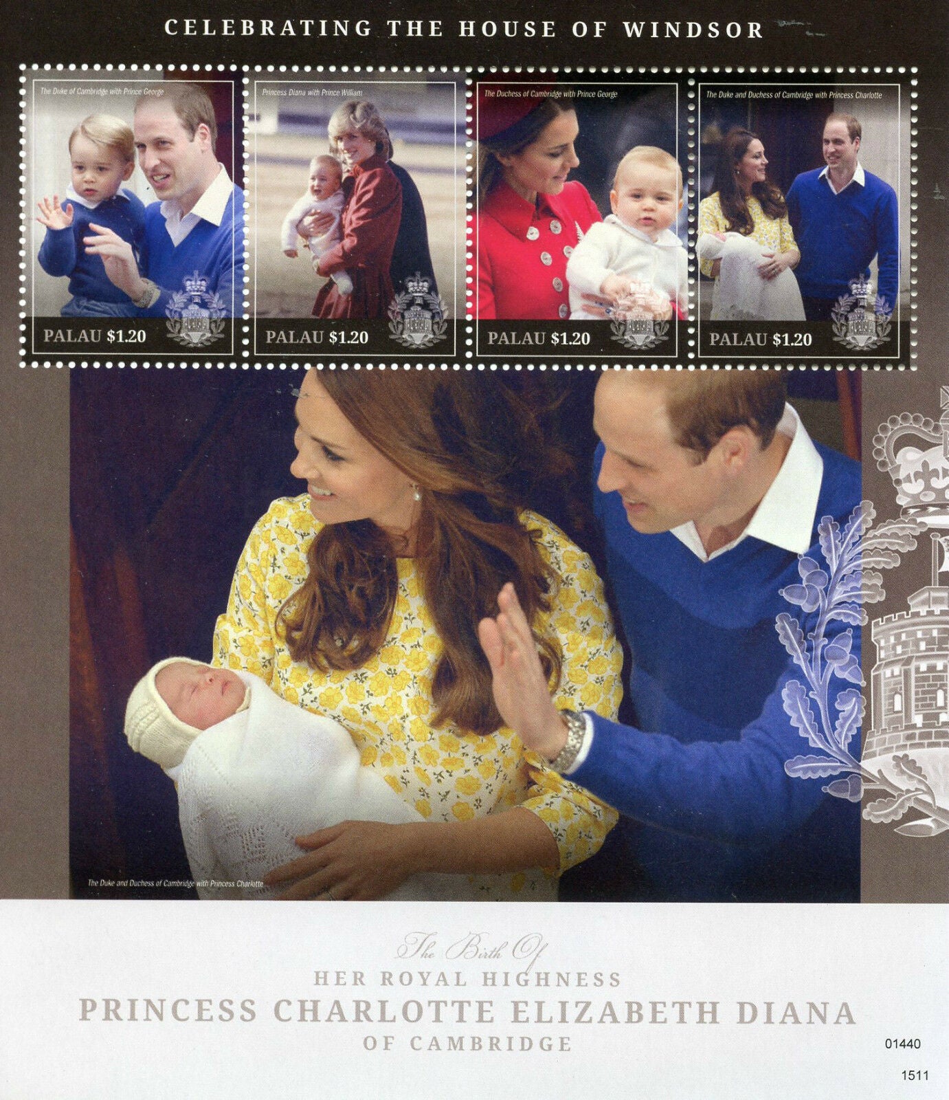 Palau Royalty Stamps 2015 MNH Princess Charlotte Birth Royal Baby 4v M/S