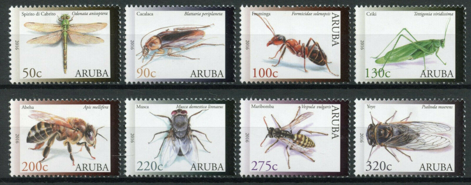 Aruba Insects Stamps 2016 MNH Crickets Ants Bees Flies Dragonflies 8v Set
