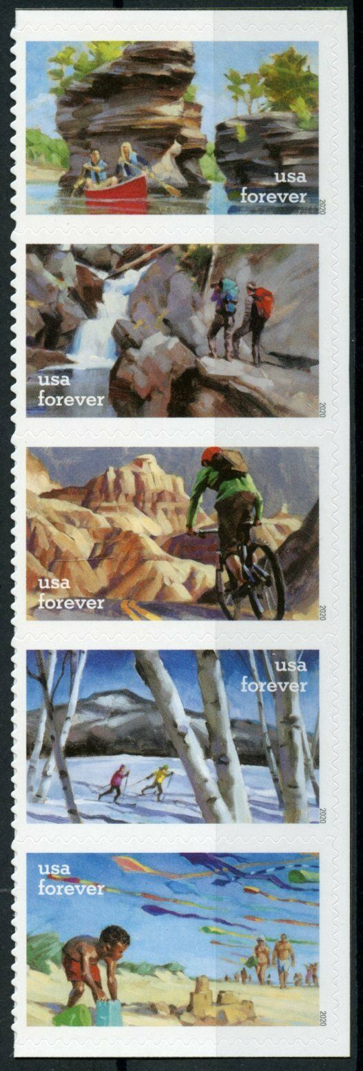 USA Landscapes Stamps 2020 MNH Outdoor Activities Cycling Hiking 5v S/A Strip