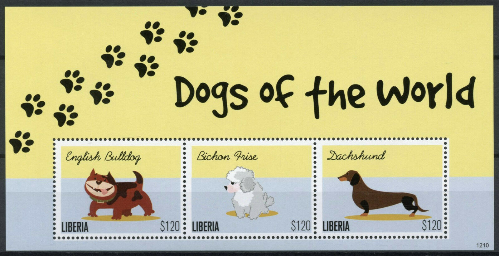 Liberia Stamps 2012 MNH Dogs of World English Bulldog Dachshund 3v M/S I