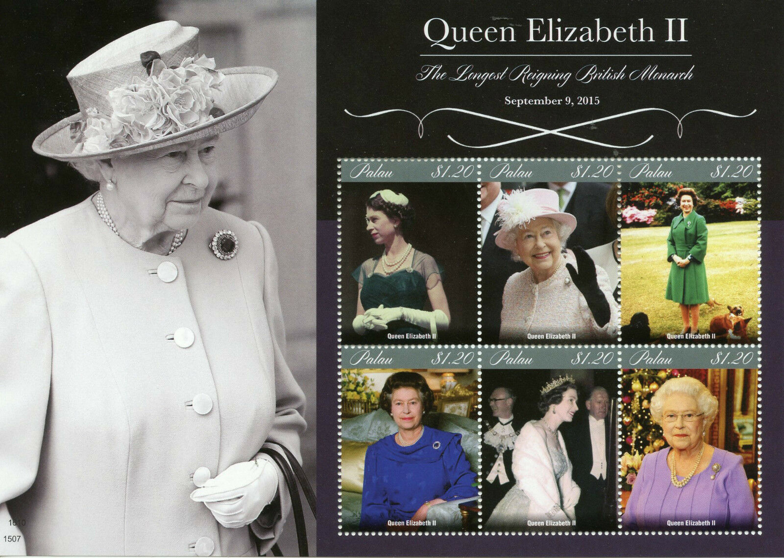 Palau Royalty Stamps 2015 MNH Queen Elizabeth II Longest Reigning Monarch 6v M/S