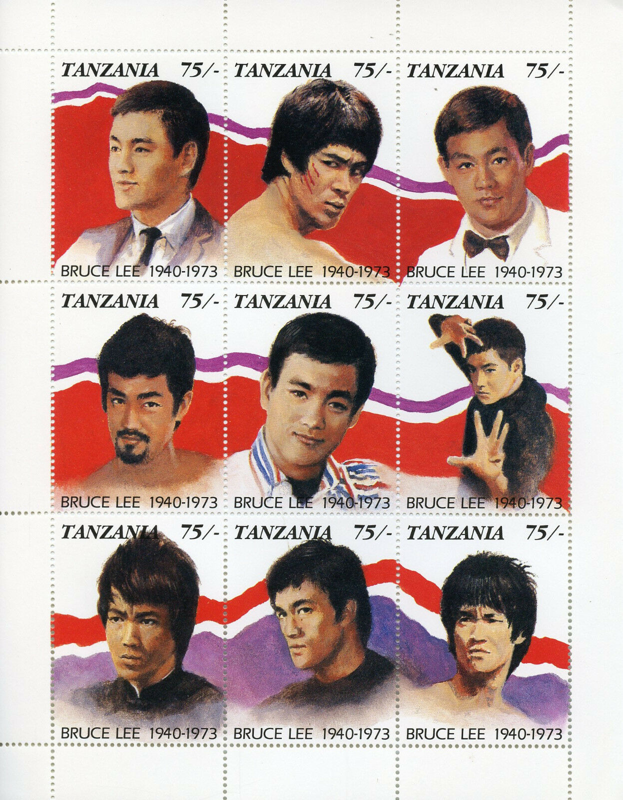 Tanzania 1992 MNH Bruce Lee Martial Arts 9v M/S Actors Celebrities Stamps