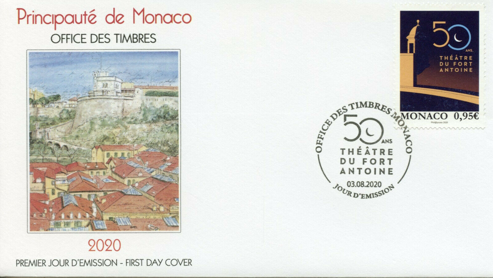 Monaco Architecture Stamps 2020 FDC Fort Antoine Theatre 50 Yrs Arts 1v Set