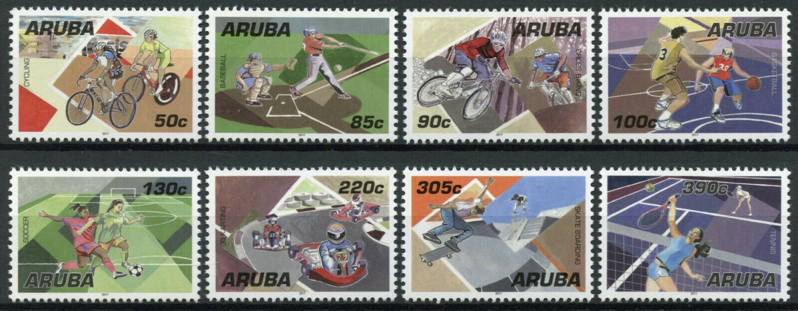 Aruba Sports Stamps 2017 MNH Cycling Tennis Basketball Baseball Football 8v Set