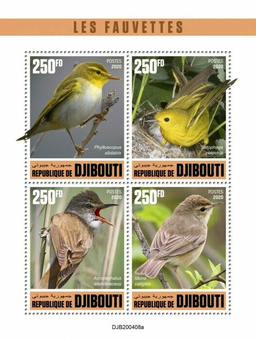 Djibouti Birds on Stamps 2020 MNH Warblers Great Reed Wood Warbler 4v M/S