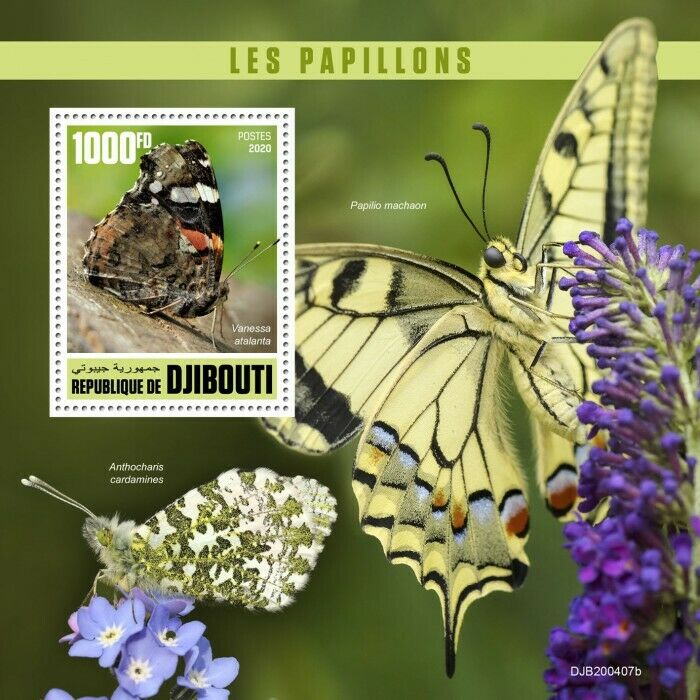 Djibouti Butterflies Stamps 2020 MNH Red Admiral Swallowtail Butterfly 1v S/S