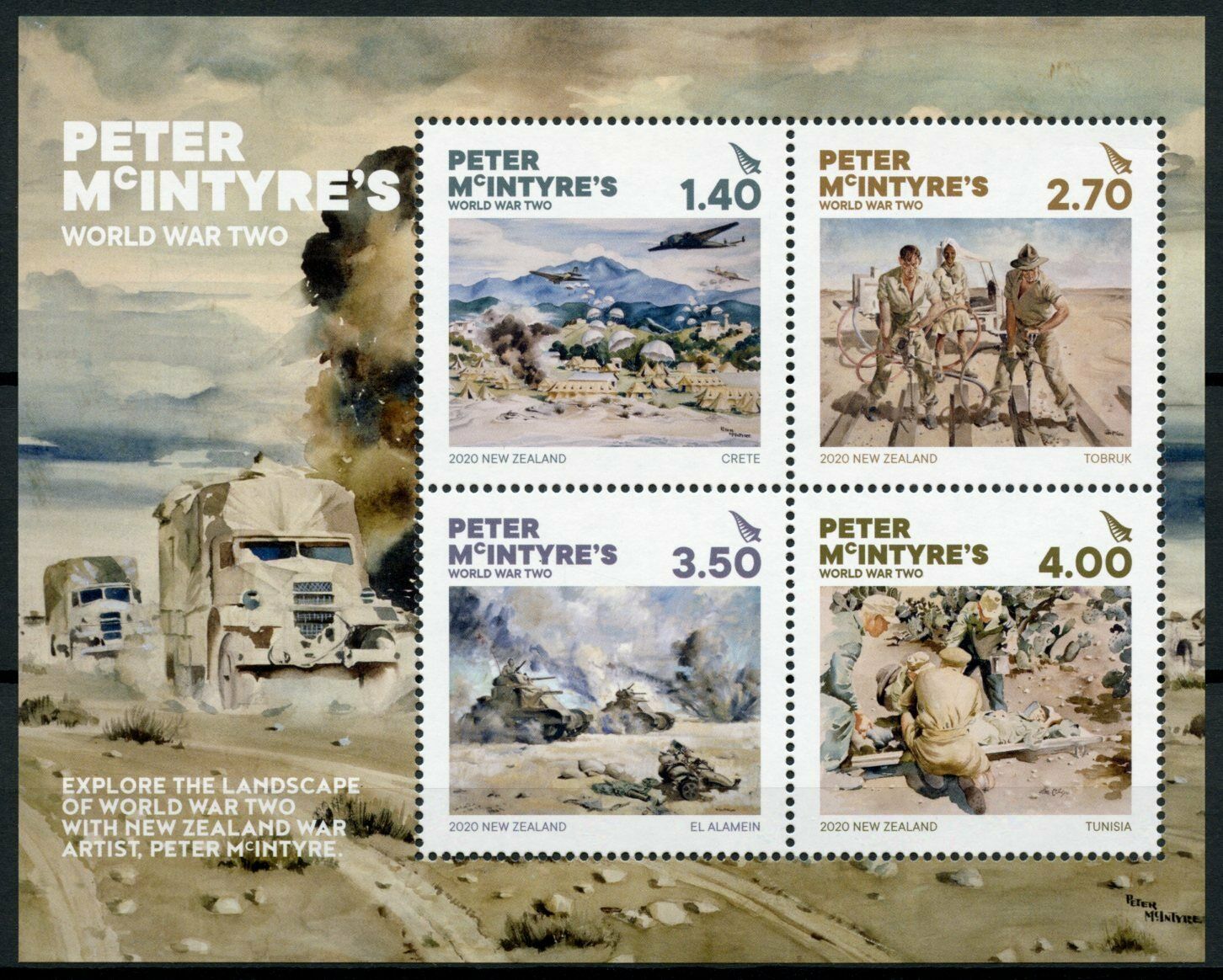 New Zealand NZ Military Stamps 2020 MNH Peter McIntyre's WWII WW2 Tanks 4v M/S
