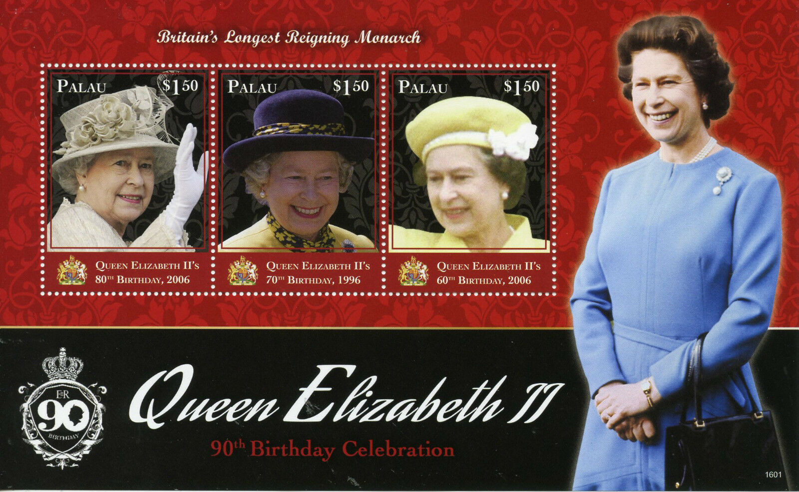 Palau rioyalty Stamps 2016 MNH Queen Elizabeth II Longest Reigning 3v M/S