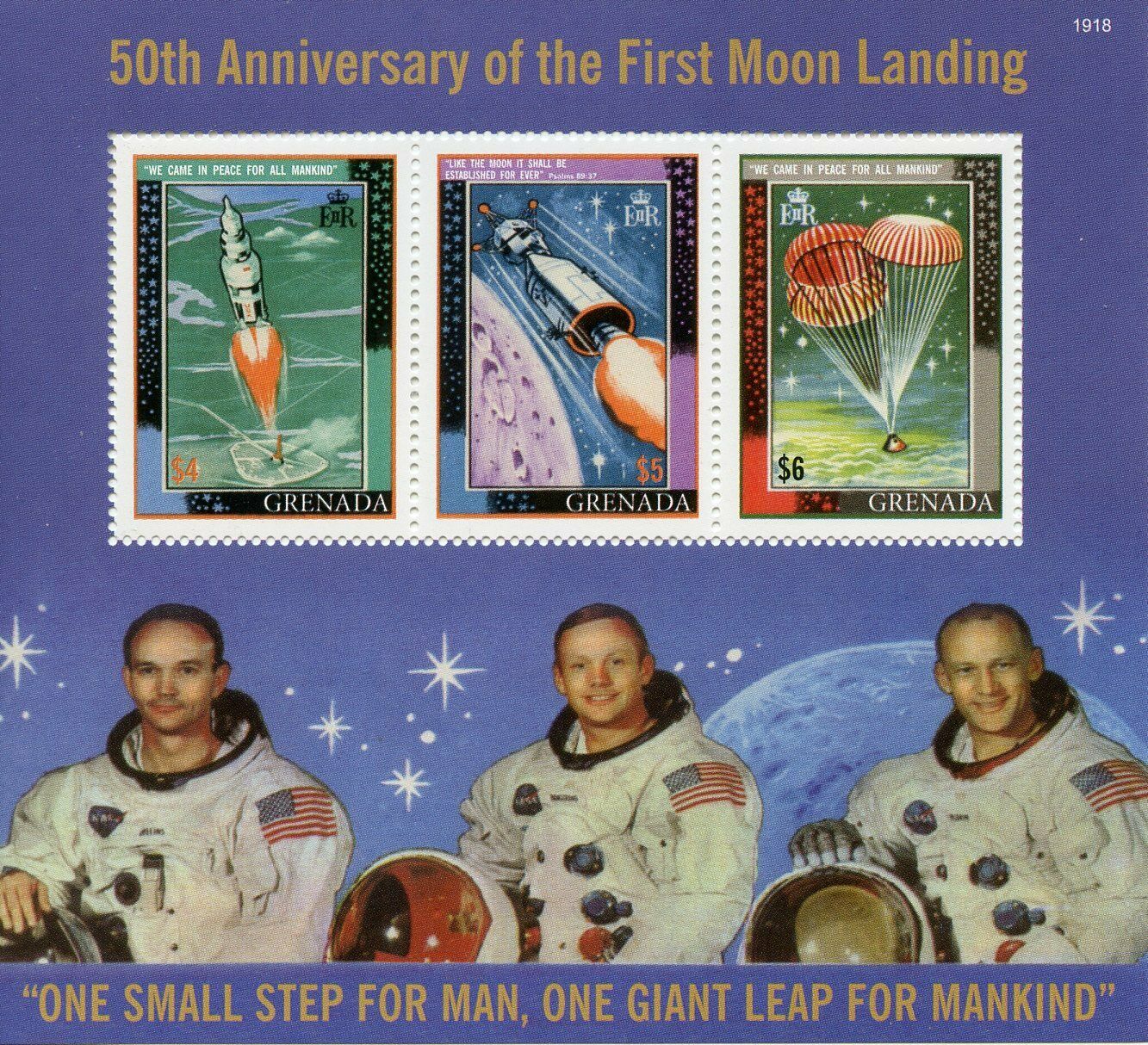 Grenada Space Stamps 2019 MNH Moon Landing Apollo 11 50th Anniv 3v M/S II