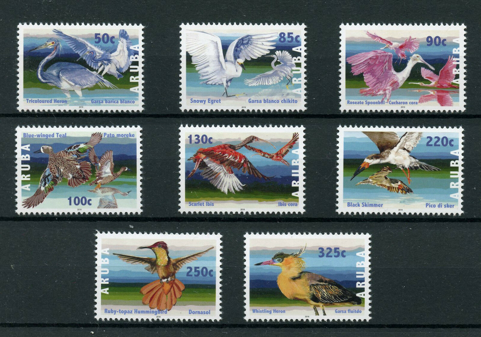 Aruba Birds on Stamps 2016 MNH Herons Egrets Ibis Hummingbirds Ducks 8v Set
