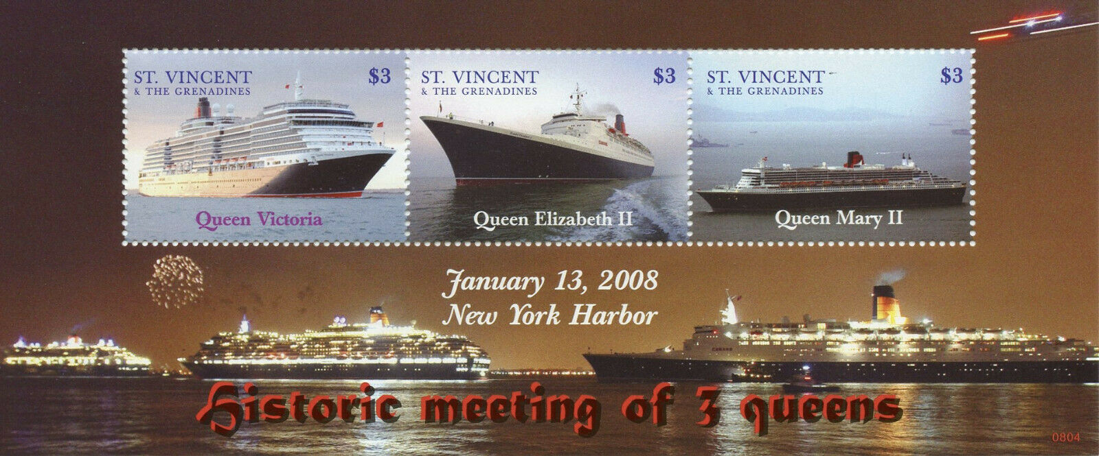 St Vincent & Grenadines Cruise Ships Stamps 2008 MNH 3 Queens Boats 3v M/S