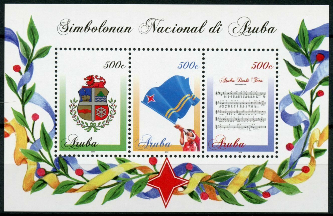 Aruba 2016 MNH Flags Stamps National Symbols Coat of Arms Anthem Heraldry 3v M/S