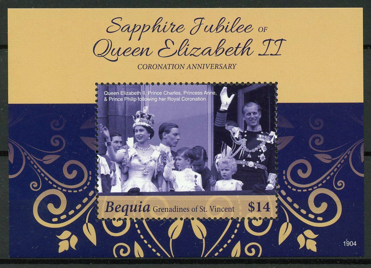 Bequia Gren St Vincent Stamps 2019 MNH Queen Elizabeth II Sapphire Royalty 1v SS