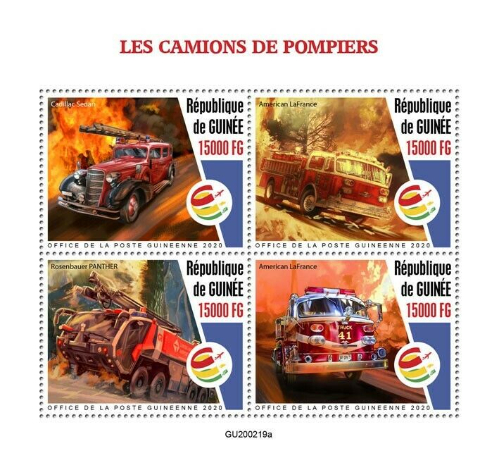 Guinea Fire Engines Stamps 2020 MNH Trucks American LaFrance Rosenbauer 4v M/S