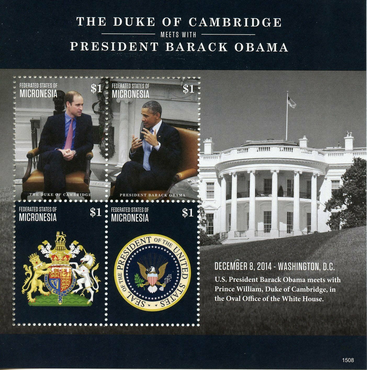Micronesia Royalty Stamps 2015 MNH Prince William & Barack Obama 4v M/S