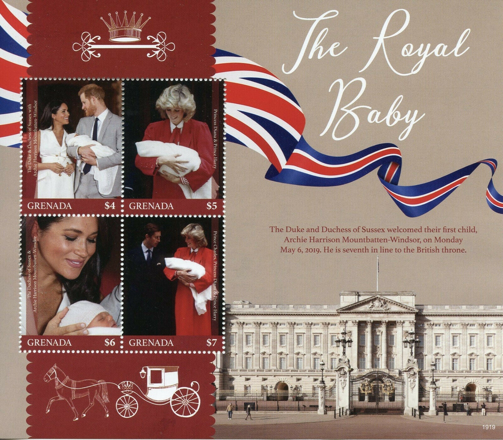 Grenada 2019 MNH Royalty Stamps Prince Archie Royal Baby Harry & Meghan 4v M/S
