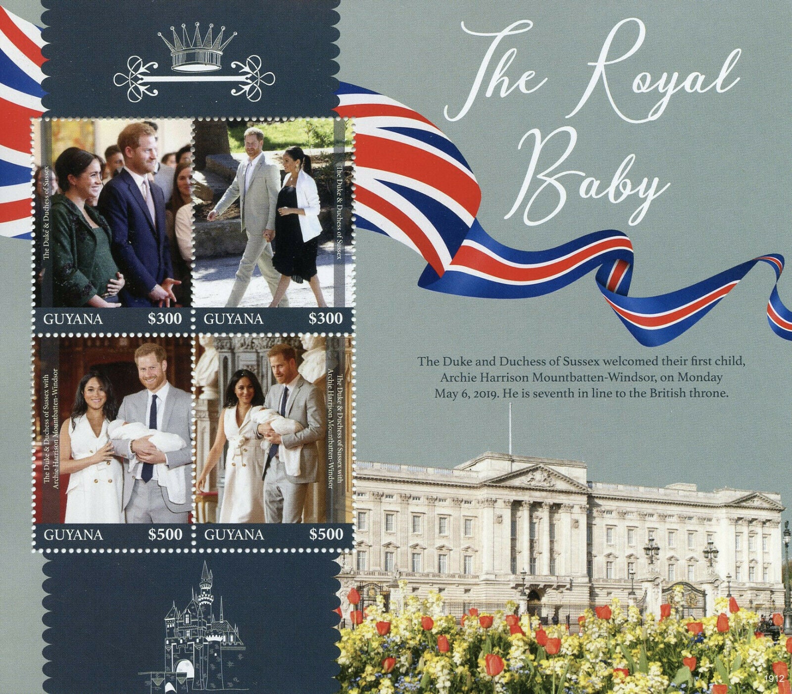 Guyana Royalty Stamps 2019 MNH Prince Archie Royal Baby Harry & Meghan 4v M/S