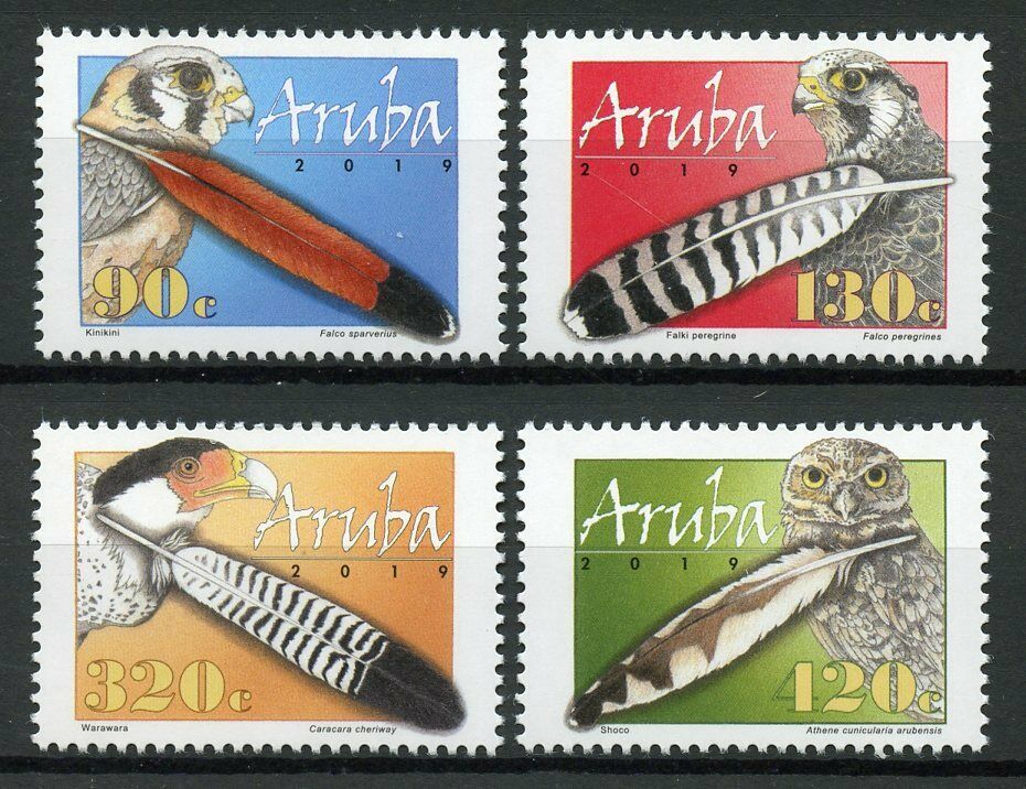 Aruba Birds of Prey on Stamps 2019 MNH Feathers Owls Falcons 4v Set