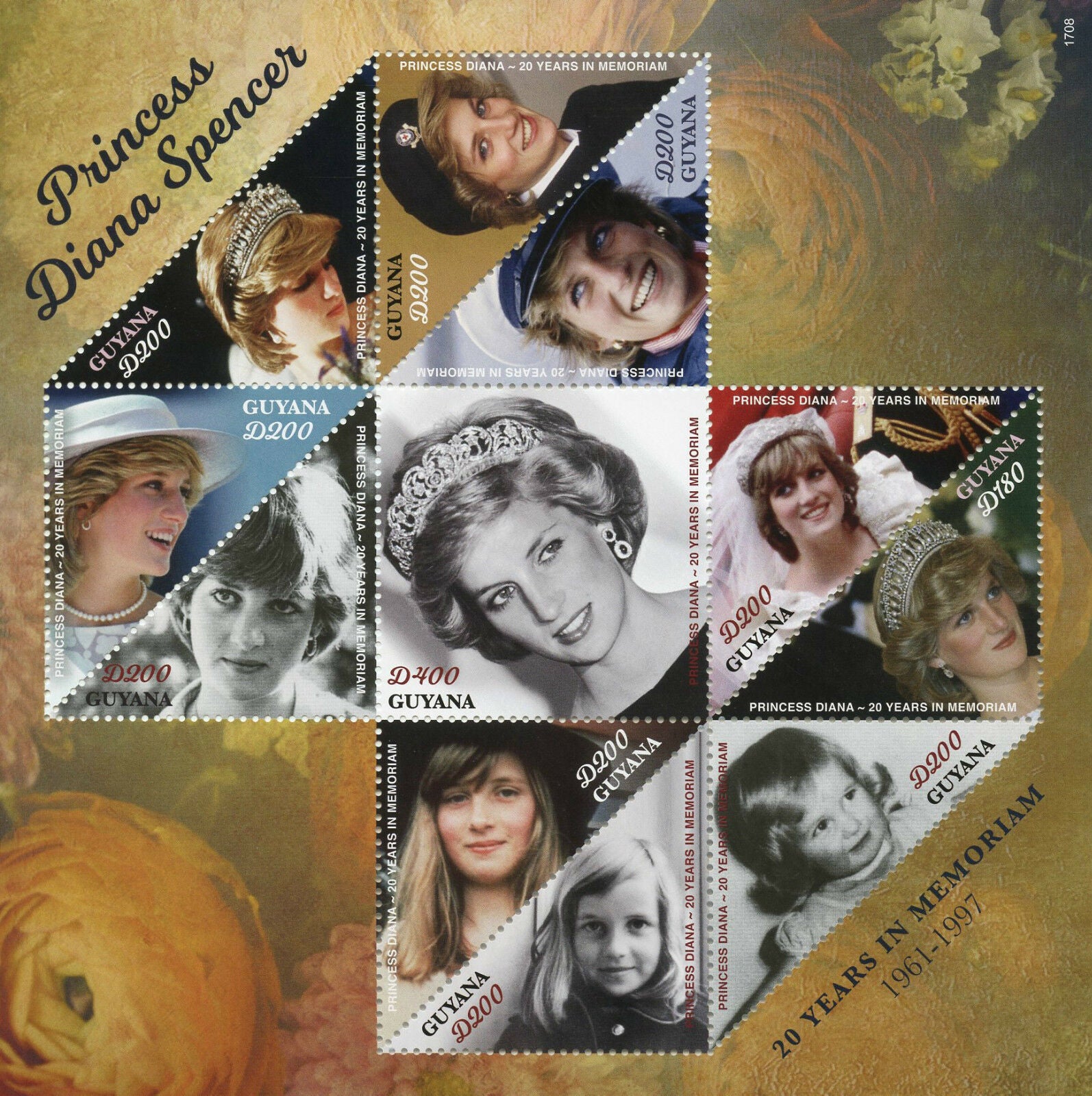 Guyana Royalty Stamps 2017 MNH Princess Diana of Wales 20th Memorial 11v M/S