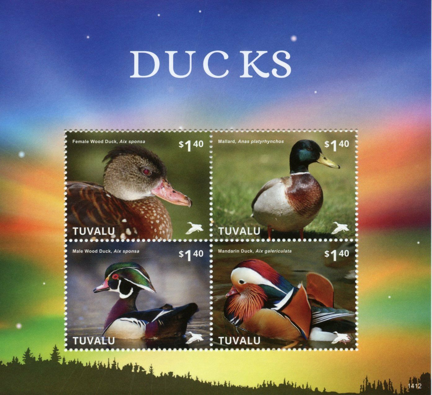 Tuvalu Birds on Stamps 2014 MNH Ducks Wood Mandarin Duck Mallard 4v M/S II