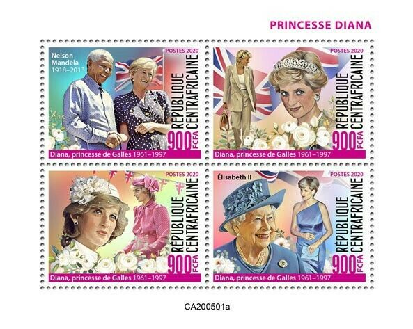 Central African Rep Royalty Stamps 2020 MNH Princess Diana Nelson Mandela 4v M/S