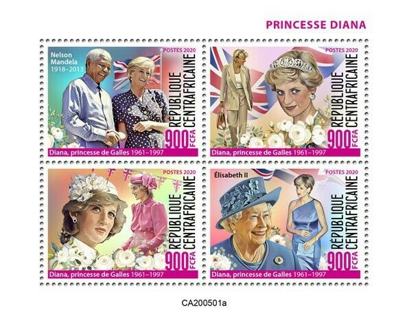 Central African Rep Royalty Stamps 2020 MNH Princess Diana Nelson Mandela 4v M S